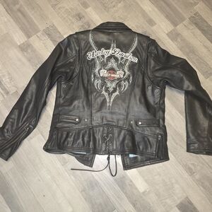 Women's Harley-Davidson Black Leather Jacket With Tribal Design Size S